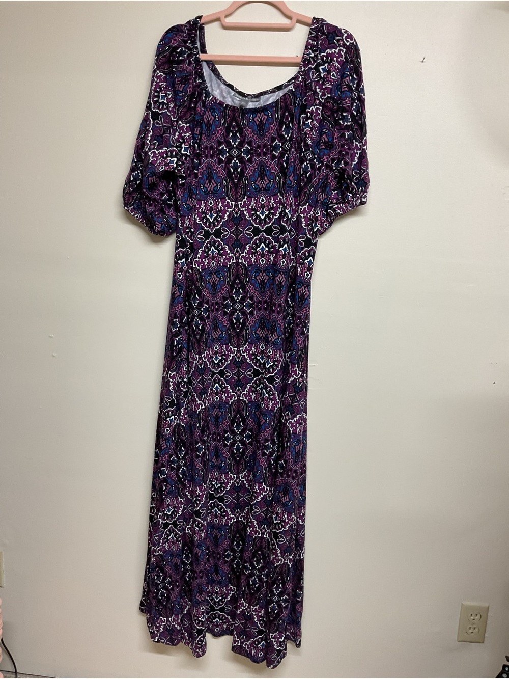Jessica London Purple Patterned Maxi Dress with Puff Sleeves